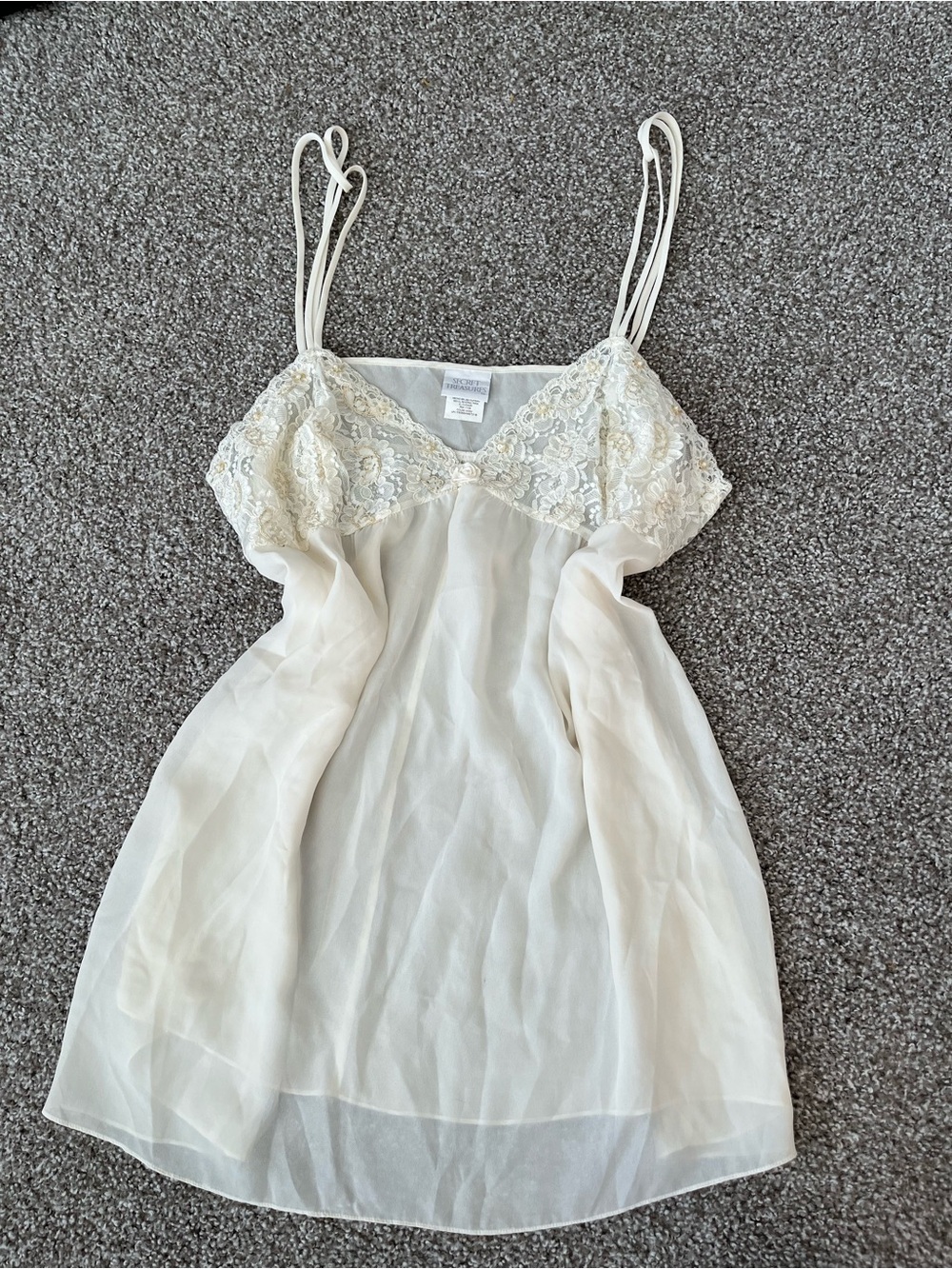 Secret Treasures Ivory Lace Trim Chemise Slip Nightgown